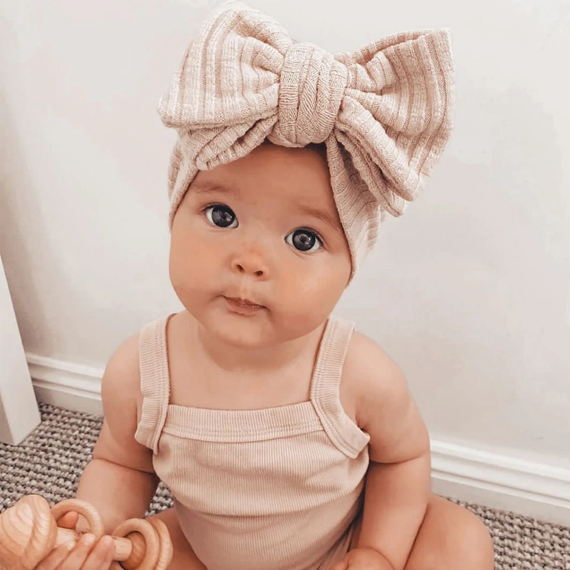 24 teil/los große Waffel Strick bogen Stirnbänder Baby Baumwolle Turban Mädchen gestrickt elastische Haar bänder Kinder Kind Haarschmuck Kopf bedeckung – Detail 5