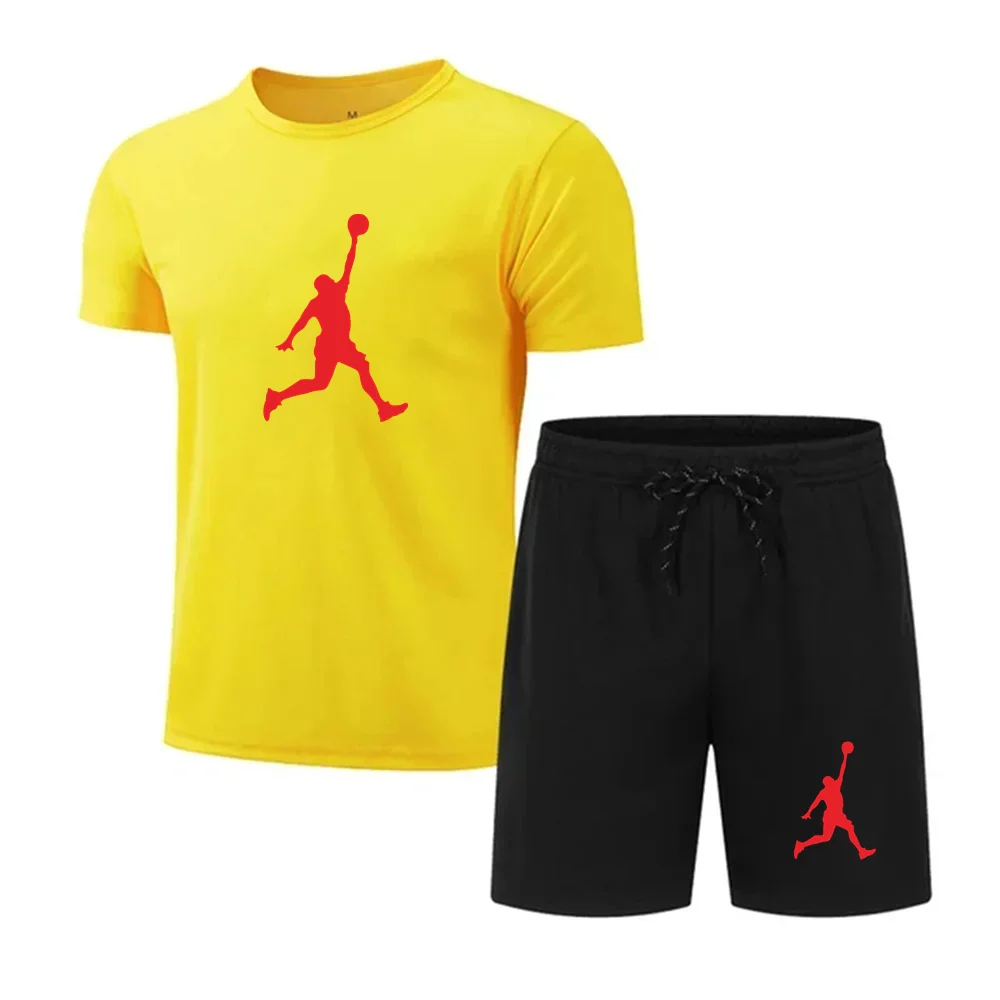 Men's casual fashion Summer mesh suit Men's quick drying Breathable sports suit Short sleeve T-shirt men's jogging