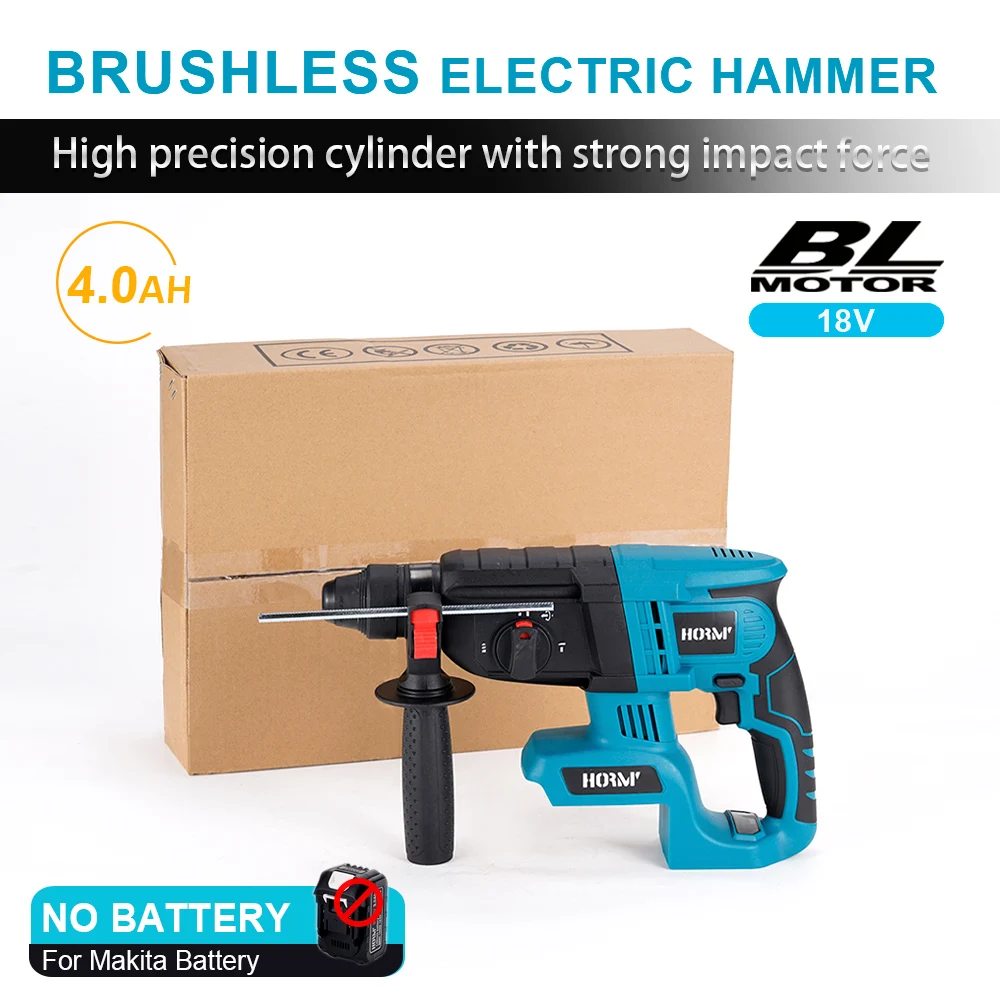 

20V 10000BPM Brushless Electric Hammer Impact Drill Cordless Rotary Hammer Rechargeable Punching Machine For Makita Battery