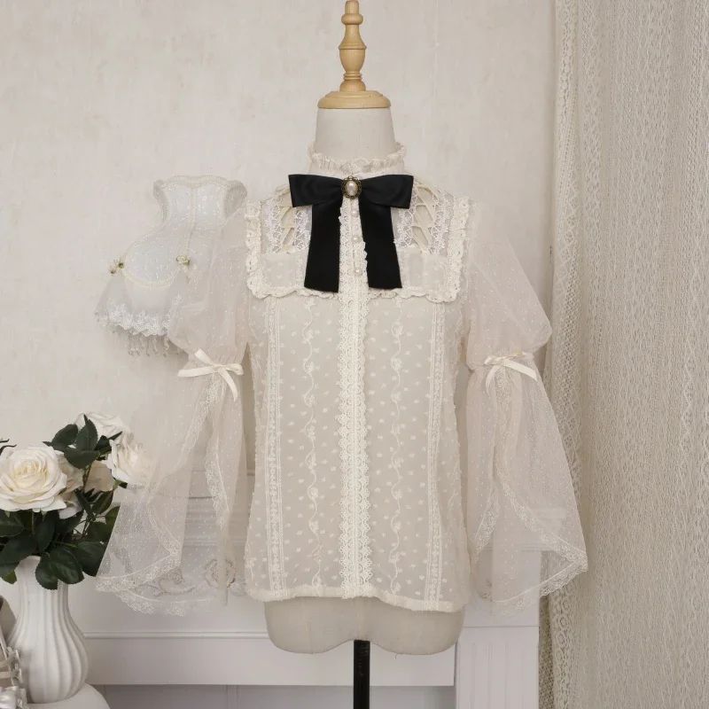 Victorian Gothic Lolita Dress Kawaii Women Sweet Lace Sleeve Blouses Butterfly Print Princess Skirt Vintage Elegance Lolita Sets