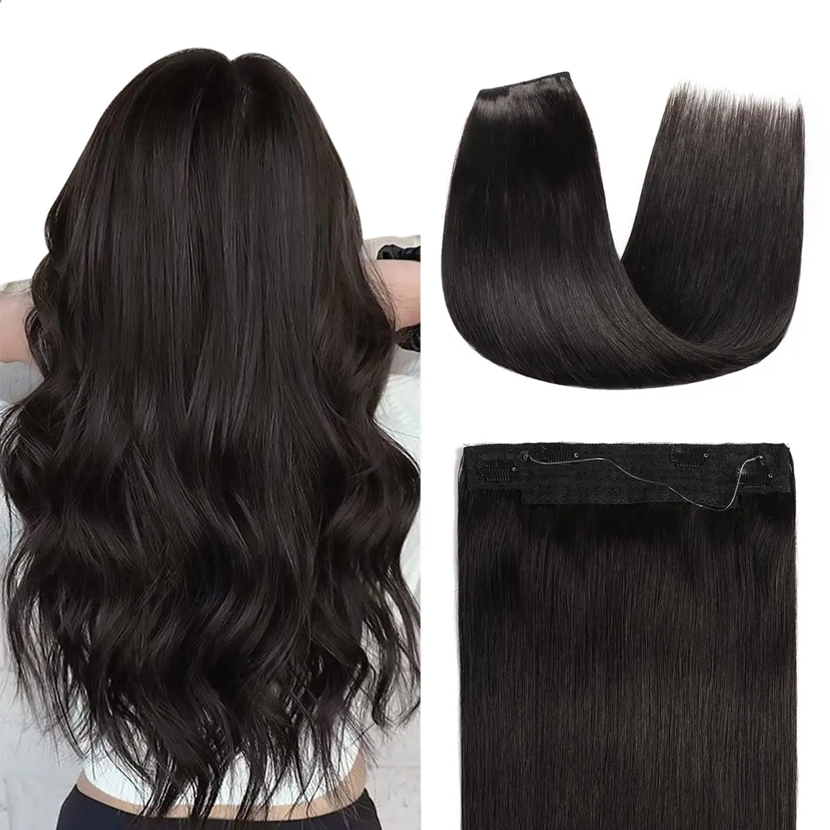 Straight Fishing Line Human Hair Extensions Clip in One Piece Invisible Fishing Wire With 4 Clips