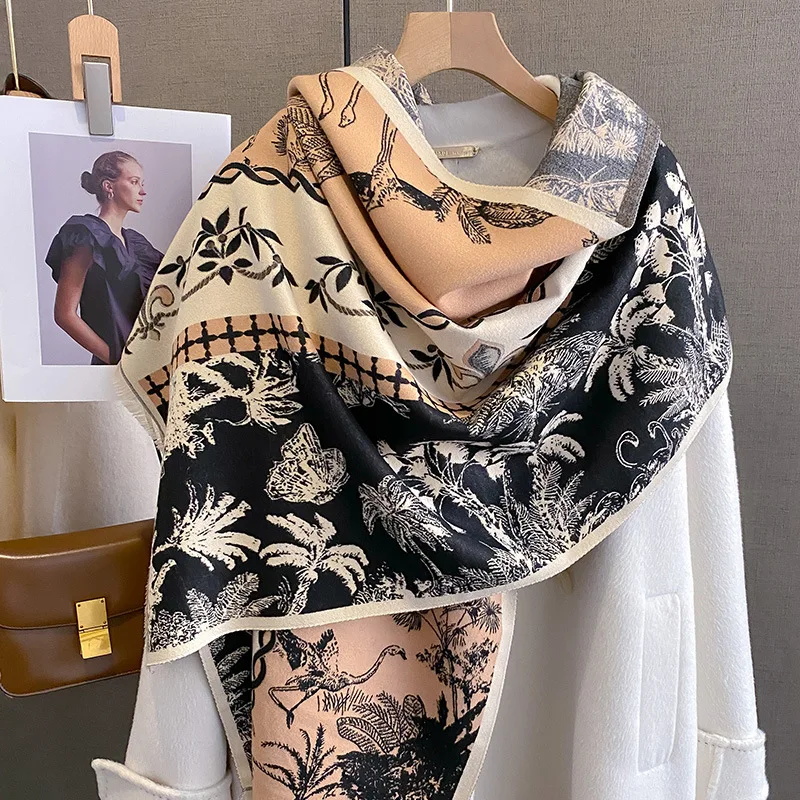 

Winter Warmer Bufandas Shawl Lovely Vintage Flower Thick Wrap Cashmere Scarf Women Female Pashmina Blanket Travel Poncho Stoles
