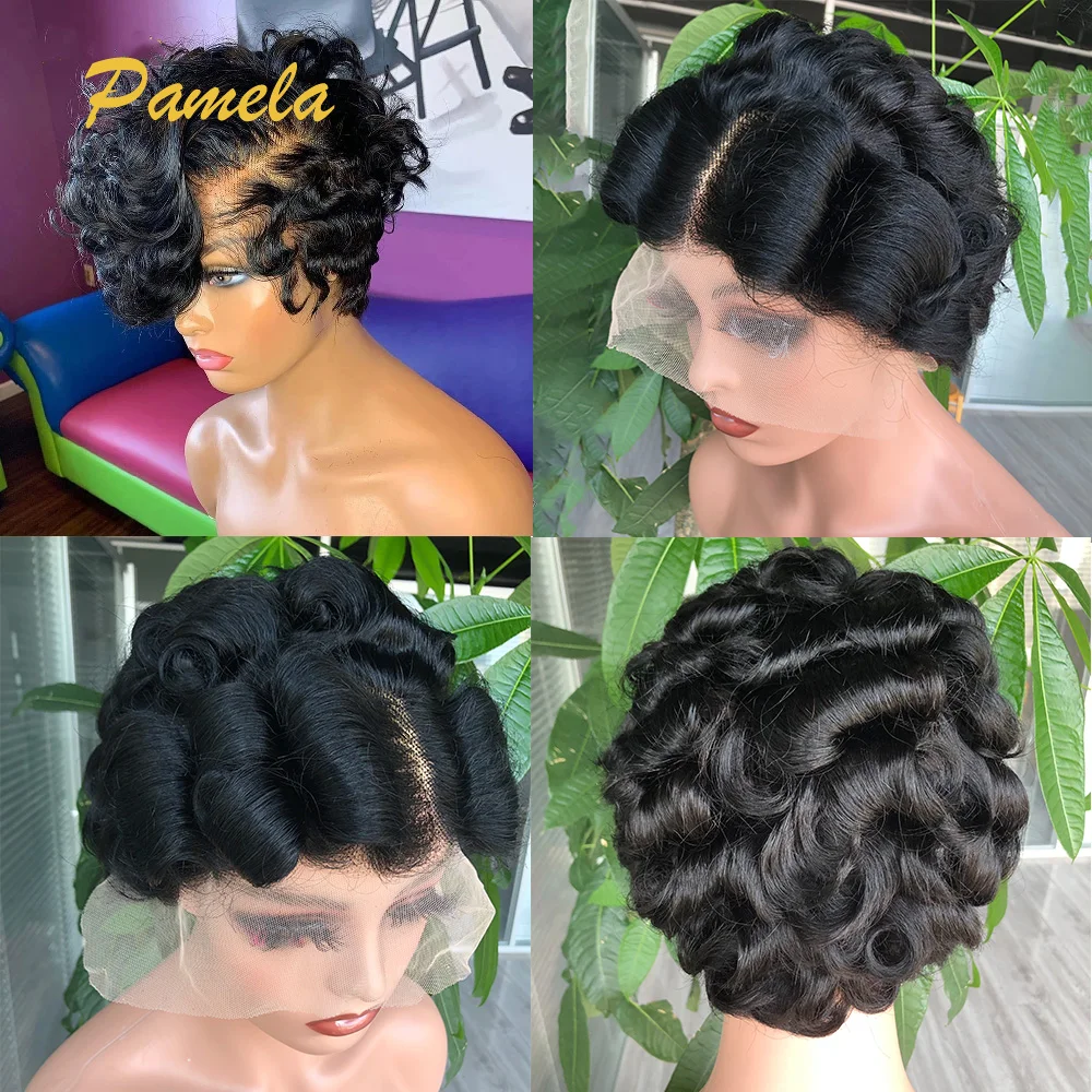 613 Blonde Short Bob Loose Wave Pre Plucked Bleached Knots Pixie Cut 13x4 Transparent Lace Front 100% Human Hair Wigs For Woman