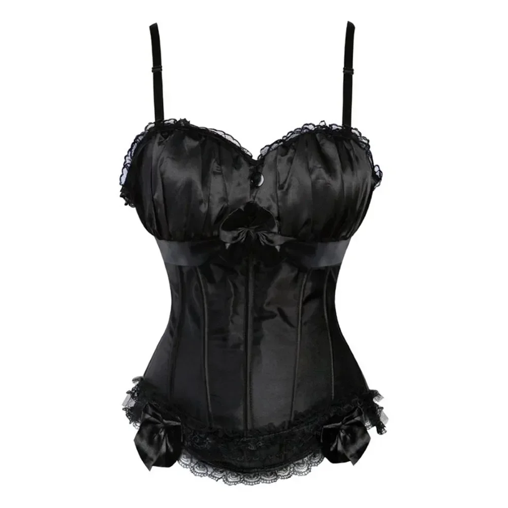 

Sexy Satin Adjustable Shoulder Corset Straps Side Zipper Overbust Corset Body Shaping Underwear Cup Tops Women Corsets