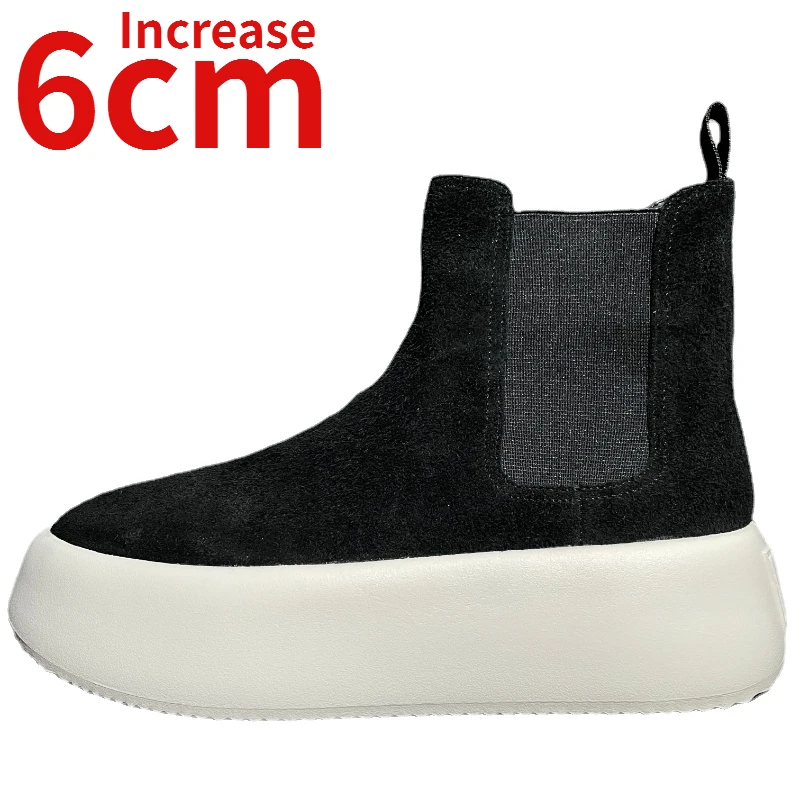 

European Style Runway Style Design Board Shoes for Men Thick Soles and Height Increase 6cm Pantshoes Shoes Suede Bread Shoes Man