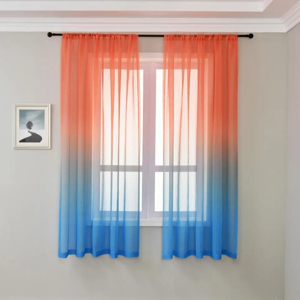 Window Curtain Rainbow Gradient Color for Living Room Kitchen Blue Tulle Drape Purple Voile Sheer Fabrics sheer curtains,window curtains,decor curtains,light filtering curtains