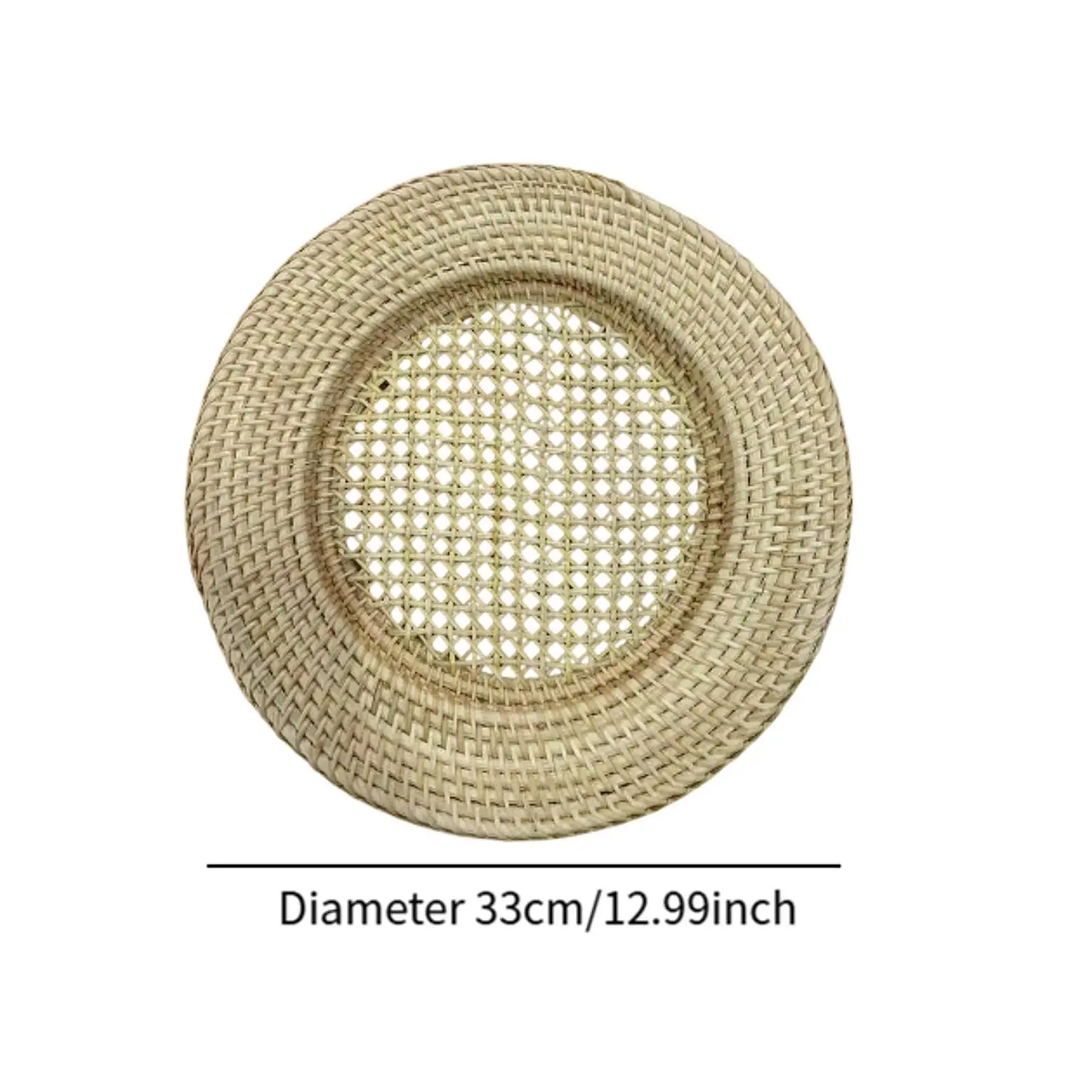 Round Rattan Charger Plate Fruit and Bread Tray Counter Food Snack Serving Tray for Bathroom Sundries Coffee Table Countertop 6