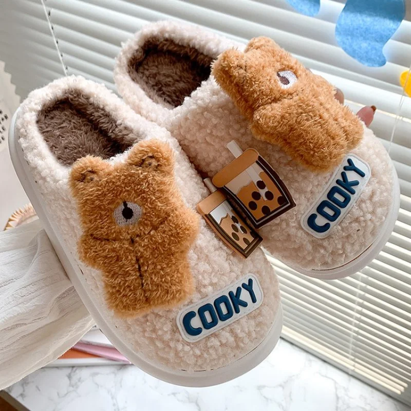 Winter New Ladies Cotton Slippers Simple and Comfortable Animal Cotton Slippers Women Flat Slippers Women Furry Slippers Women