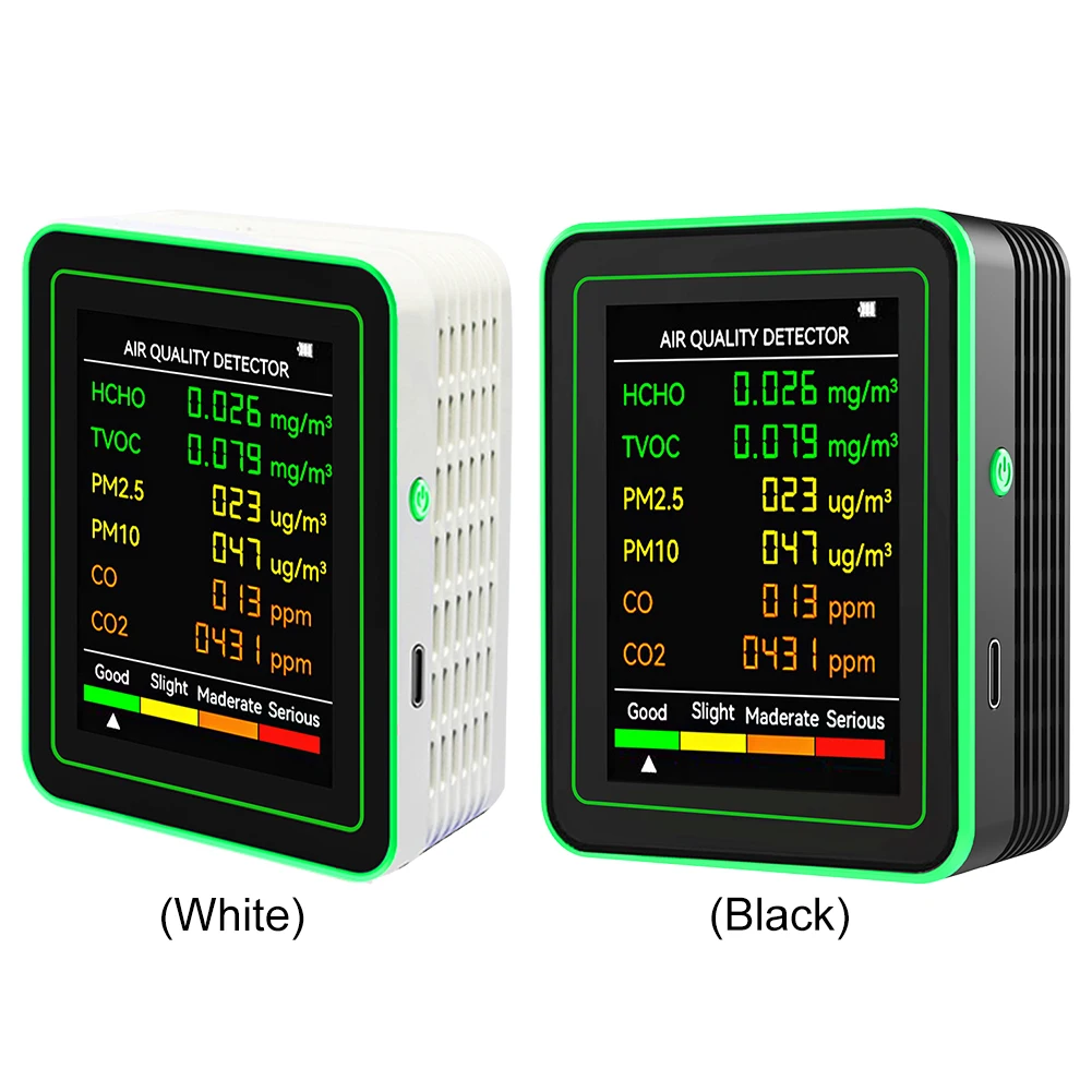 6-in-1 Air Quality Detector For CO TVOC PM2.5 PM10 CO2 and Formaldehyde Testing Ideal For Home and Office
