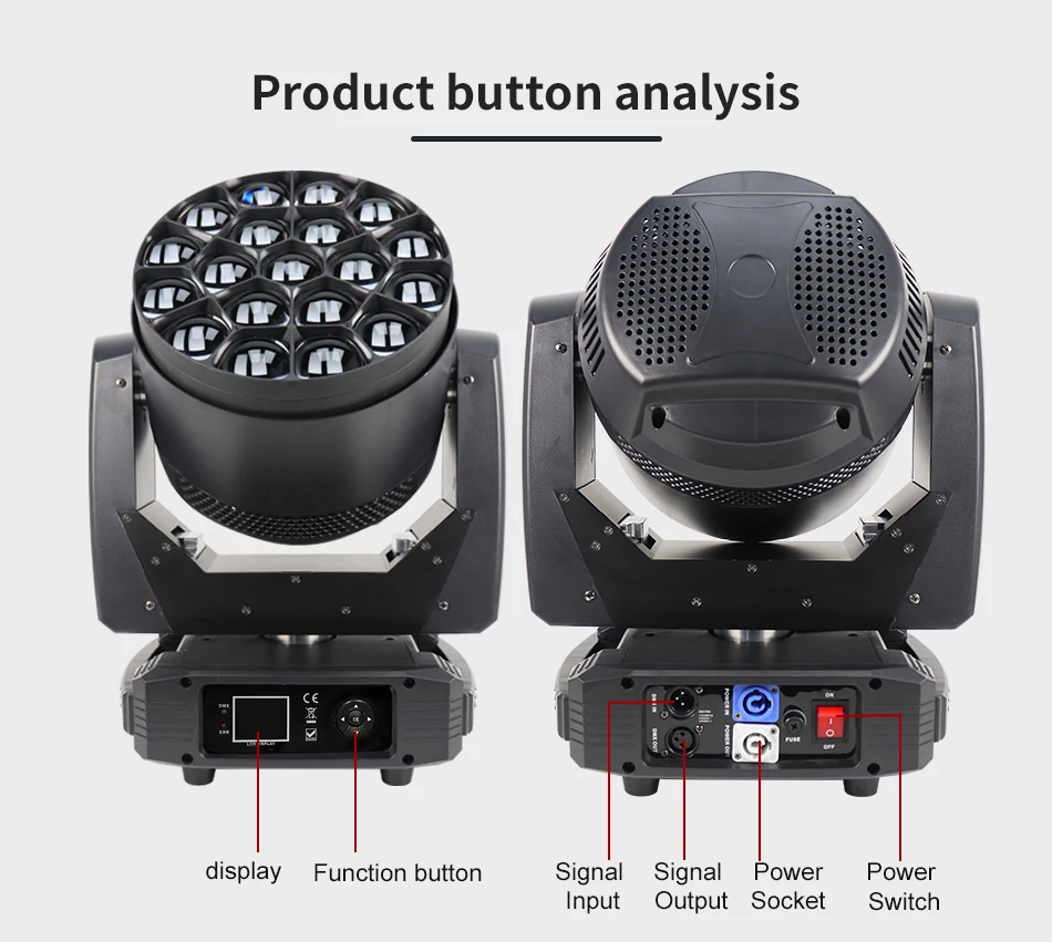 LED DMX Movingheads 19x25w RGBW 4in1 BEE EyE LED Beam Wash Zoom Moving Head Club Concert Bar Licht – Detail 7