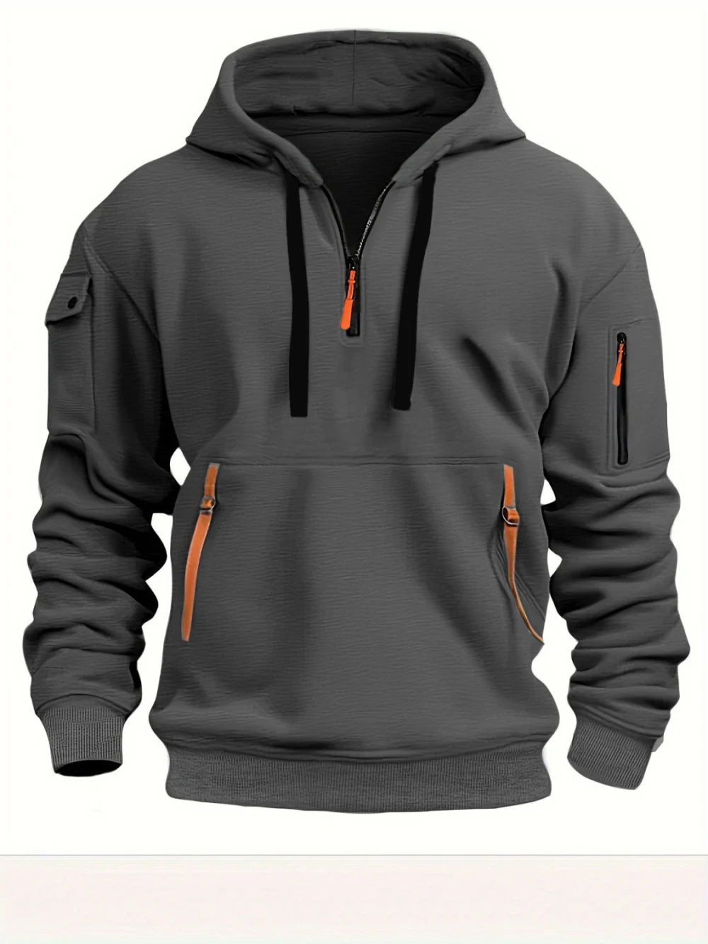 New Warm and Unique Solid Color Pocket Autumn/Winter Zipper Coat  Autumn Sweater Hat Men's Clothing Women's Hooded Zipper Top 6