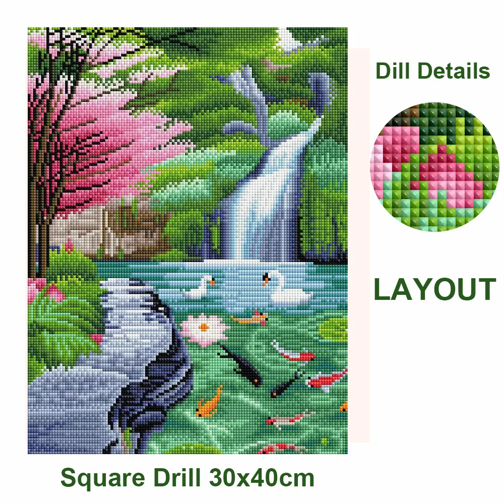 AZQSD Diamond Painting Waterfall Swan Handmade Needlework Home Decor Diamond Scenery Mosaic Cross Stitch Rhinestones Full Kits