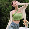 Summer Women Thin Sunscreen Cardigan Lace-up Knitwear Tops Female Korean Style Long Sleeve Short Coat Casual Sun Protected 3