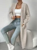 Medium to long hollow cardigan sweater women's top fashionable and elegant solid color knitted sweater V-neck
