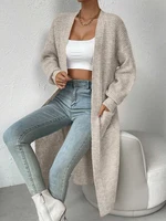 Medium to long hollow cardigan sweater women's top fashionable and elegant solid color knitted sweater V-neck
