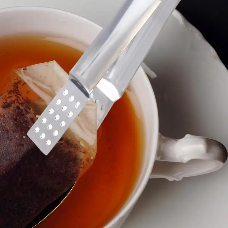 Stainless Steel Tea Bag Clip Teabag Tong Squeezer Mini Heat Resistant Food Clamp Multi-function Sugar Ice Cube Lemon Slice Clip