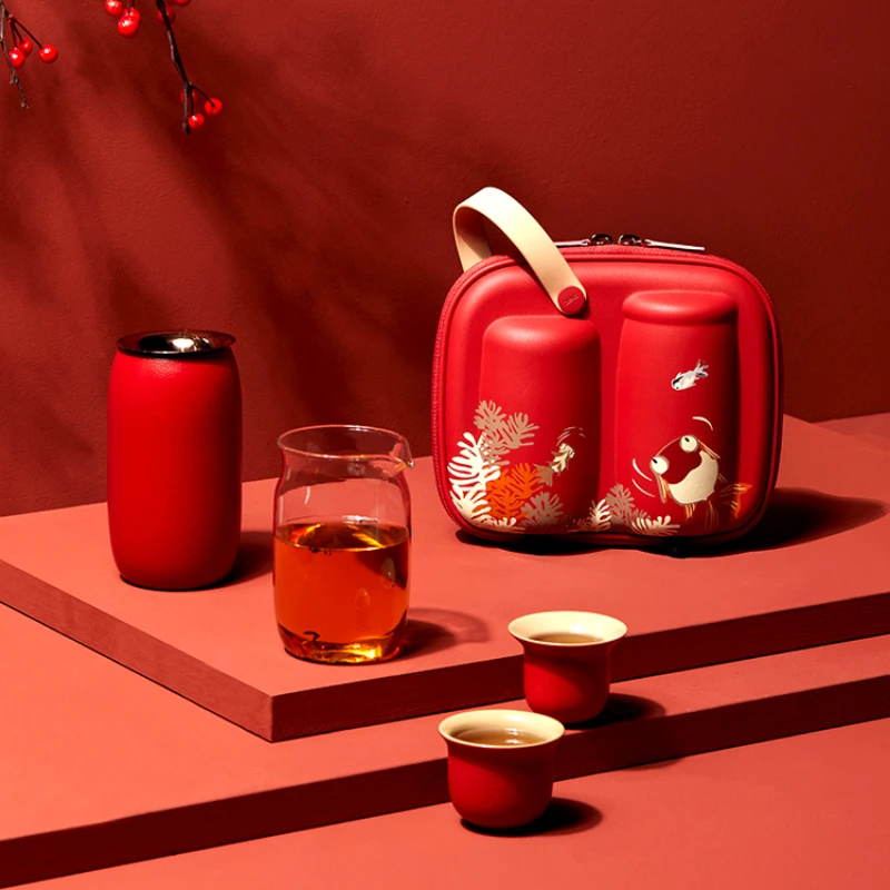 

Travel tea set, national tide ceramic teapot, souvenir, exquisite gift box, outdoor portable fast cup, treasure travel goodies