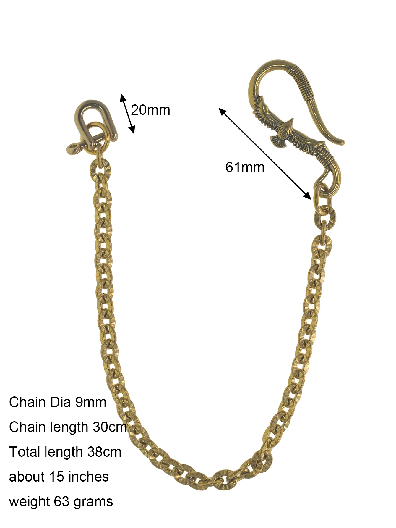 Soild Brass Trousers Jeans Wallet Oval Sunflower Pattern Chain Key Chain Indian Eagle Hook Hook D Shackle Links