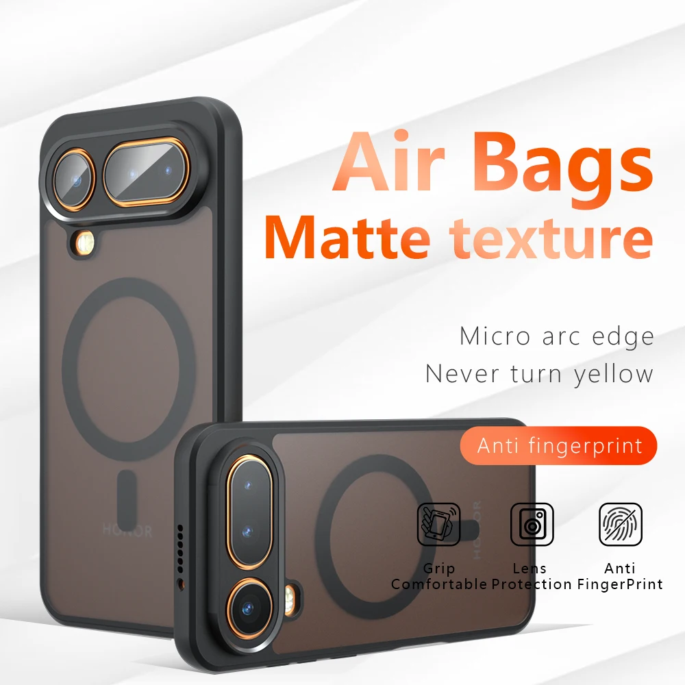 Shockproof Translucent Matte Phone Case with Magnetic Wireless Charging Compatibility
