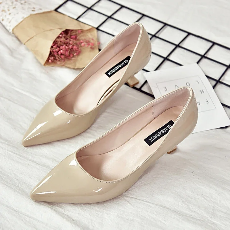 

Sliver Office Shoes for Women Formal Pointed Toe Pink Woman Footwear Thin Heels Normal Leather Casual with Medium Shoe 39 Trend