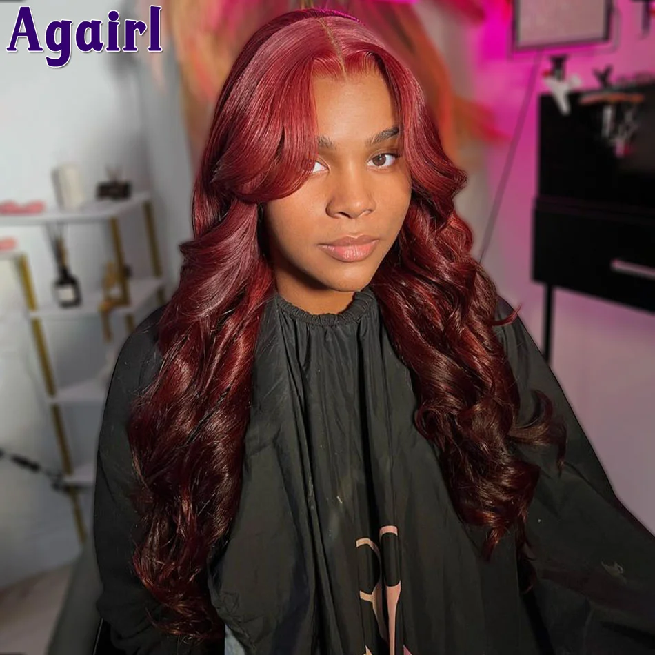 

13X4 Glueless Dark Red 99J Body Wave Wig Burgundy 13X6 Transparent Lace Frontal Human Hair Wigs for Women Wear Go 6X4 Lace Wig