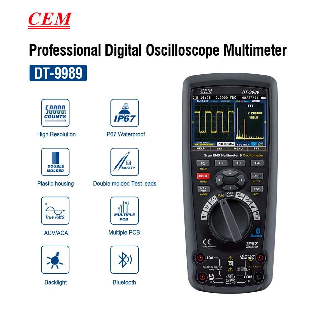 

CEM DT-9989 2 in 1 Professional 50,000 counts True RMS Digital Multimeter Oscilloscope With 320 x 240 TFT Color LCD Display