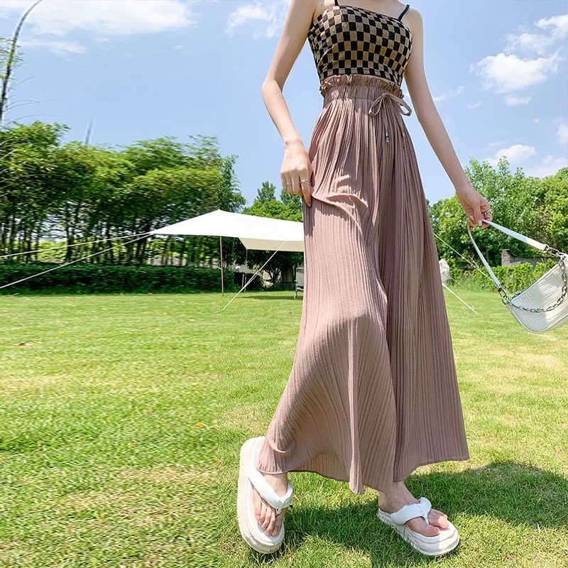 2023 New Spring Chiffon Cropped Wide-leg Pants Skirt Summer Loose High Waist Thin Plus-size Women Trousers 230 Pounds Can Wear