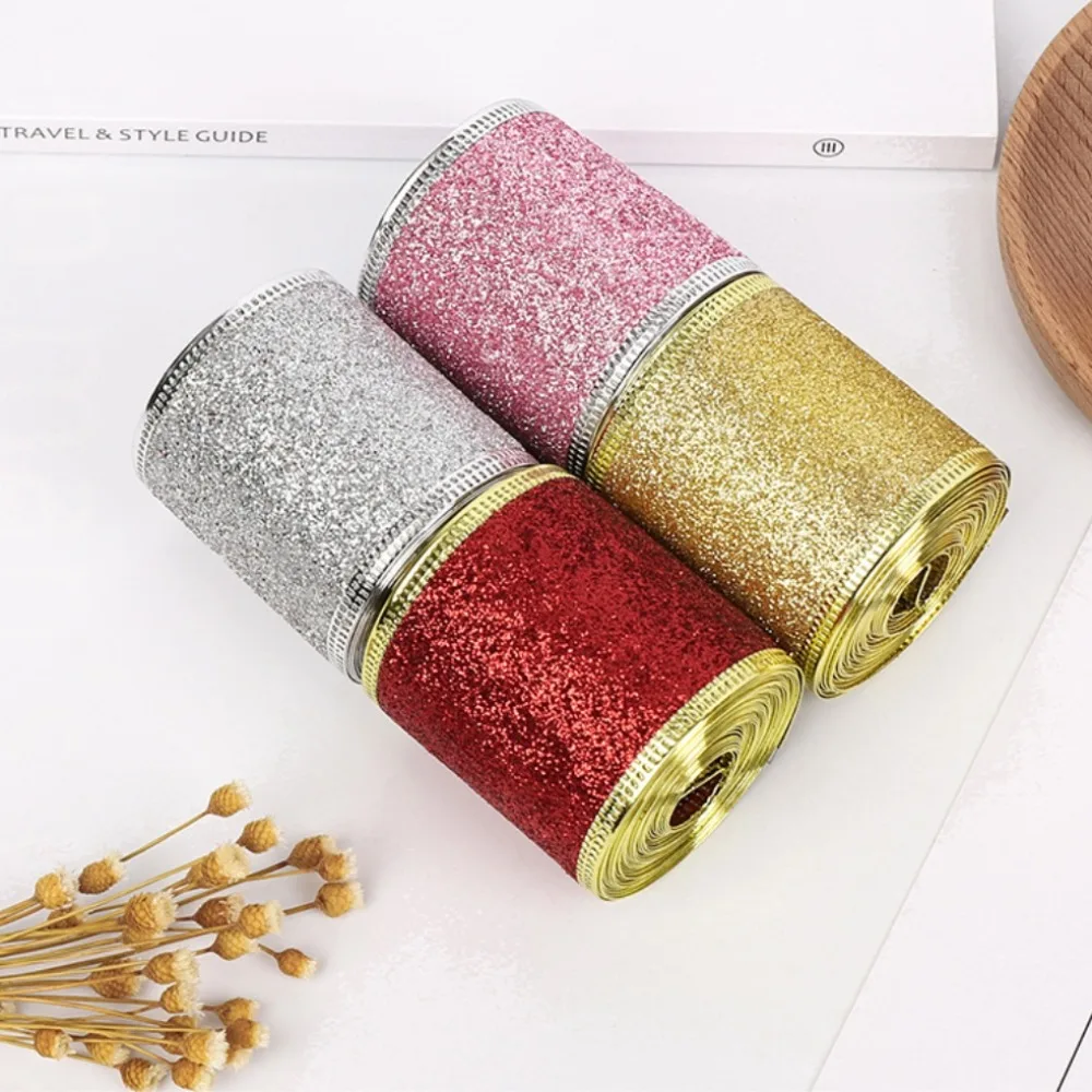 

2 Rolls 1.97 inch Wide Glitter Ribbon Wrapping Decor Gold Silver 10 Yards Fabric Ribbons Double Sided Shiny DIY Arts Crafts