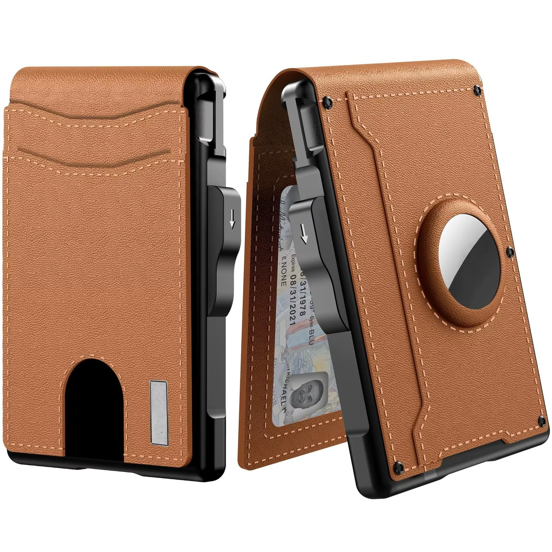 Men's Pop-Up Aluminum Carbon Fiber RFID Blocking Wallet with AirTag Slot