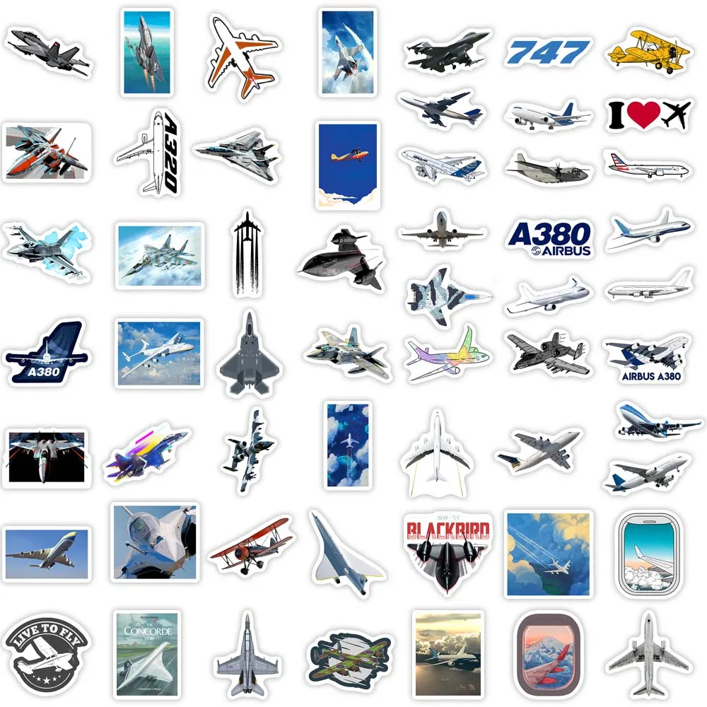 label stickers Airplane Collection Stickers Fighter Aircraft Airliner Cool DIY Gift Decal for Phone Laptop Bottles Scrapbook Waterproof Sticker