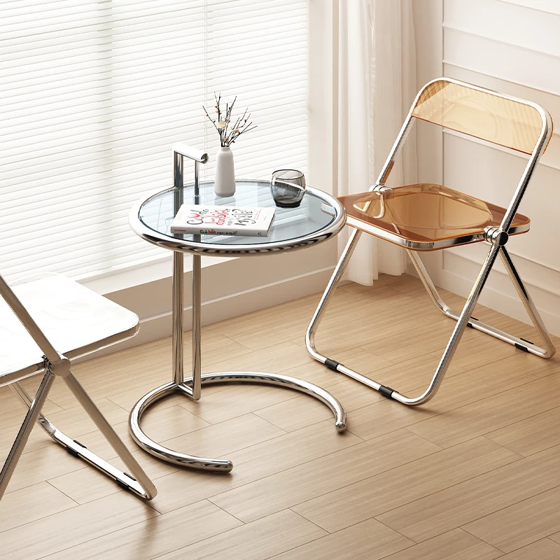 Nordic Creative Glass Lift Coffee Table Transparent Sofa Side Table Simple Modern Designer C shaped Table Stainless Steel