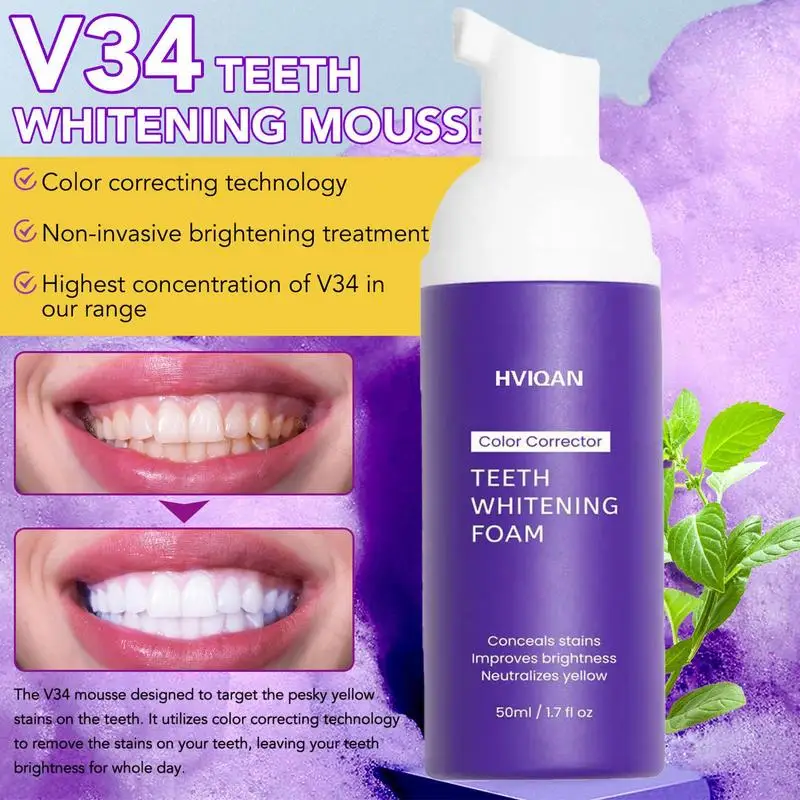 

Teeth Whitening Foam Mousse Oral Cleaning Tooth Dental Care Purple Toothpaste Whiten Repair Bleaching Yellow Stain Fresh Breath