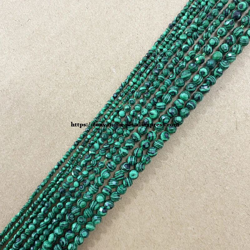 Kleine Diamant Schneidet Faceted Synthetische Malachit Runde Lose Perlen 15 "2 3 4MM Pick Größe Für Schmuck Machen DIY