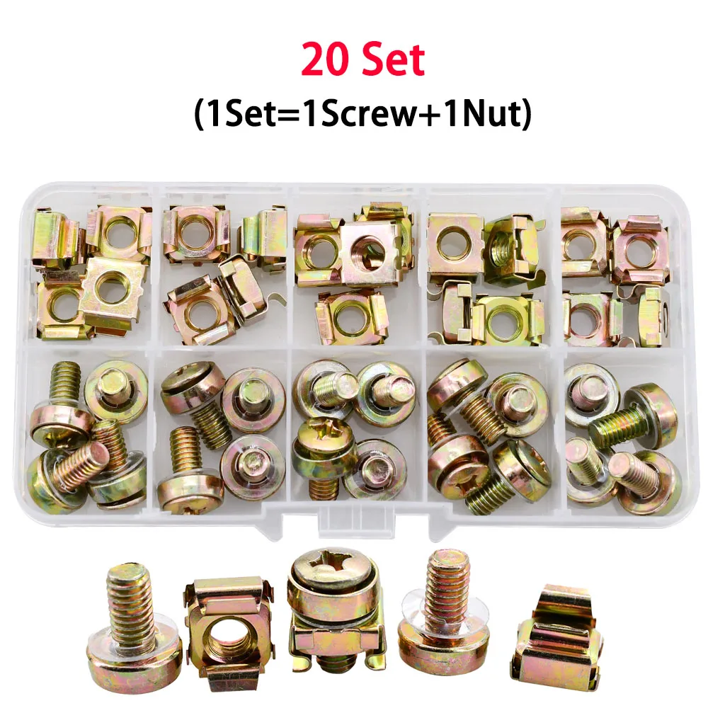 Phillips Rack Mount Screw Nut Set Zinc Plated Carbon Steel Bolt Metric Threaded Screws Cage Nuts Kit M6x16mm M6x20 M5x16 M5x20