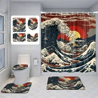 Japanese Style Retro Landscape Shower Curtain Bathroom Partition Curtain  bathroom set with shower curtain and rugs 1