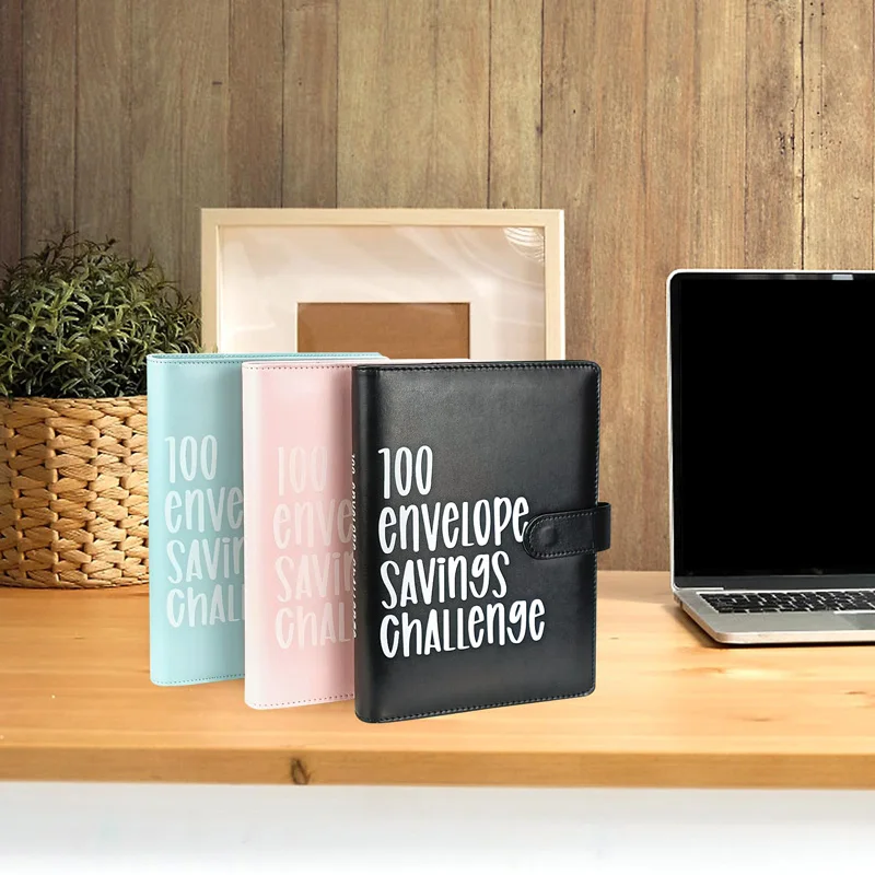 Antner 100 Envelopes Money Saving Challenge Binder, Savings Challenges Book With Envelopes & 3 Challenge Trackers To Save $5,050 And $500 And $10,000, A5 Budget Binder Money Saving Book, Black