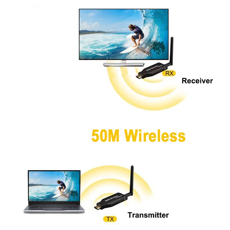 50m HDMI Wireless Extender Video Transmitter Receiver 1 Laptop and 2 3 4 TV Disp