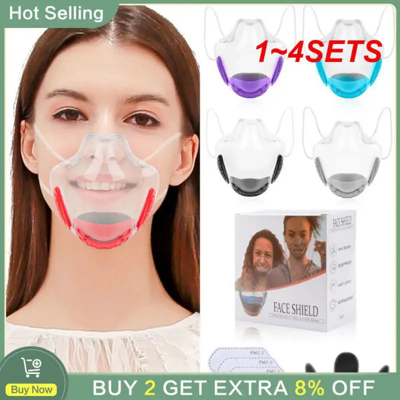 1~4SETS Splash Mask High-elastic Transparent Masks Visor Face Shield Dust-proof Durable Lip Language Face Mask Breathing