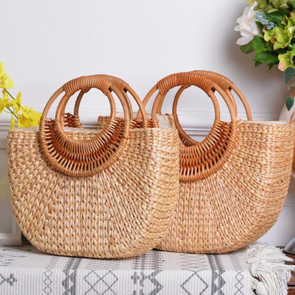 Women Straw Handbag Elegant Woven Top Handle Bag Hobo Bag Bucket Bag for Travel & Vacation