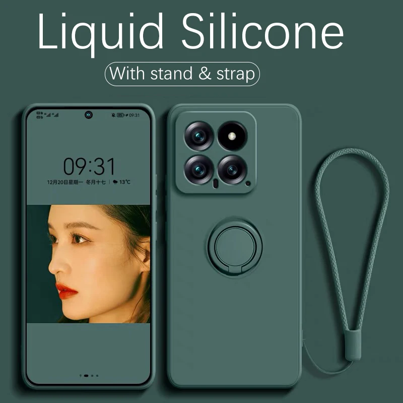Premium Liquid Silicone Case with Ring Holder and Strap - Durable and Stylish Protection
