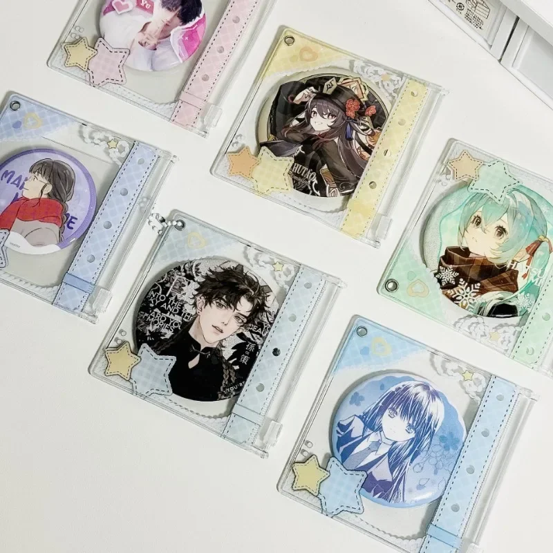 Anime Badge Holder PVC Sleeves for 75/65/58mm Collector's Zipper Bags Plaid Grid Design with Spacers Comic Convention Storage