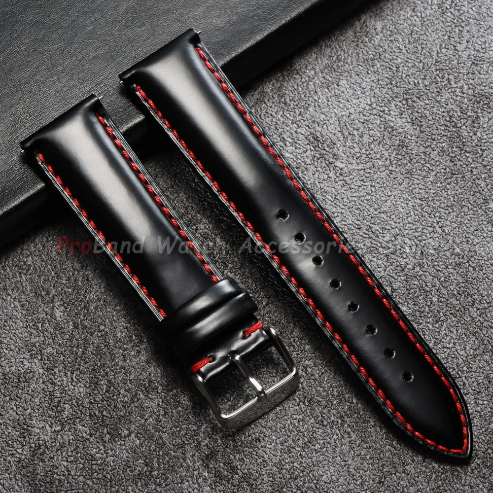 Glossy Stitching Leather Watchband - Quick Release, Waterproof, Unisex Design