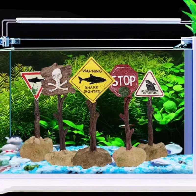 

Resin Aquarium Decoration Ornaments Artificial Warning Sign Landscaping Accessories for Fish Tank Aquarium Background