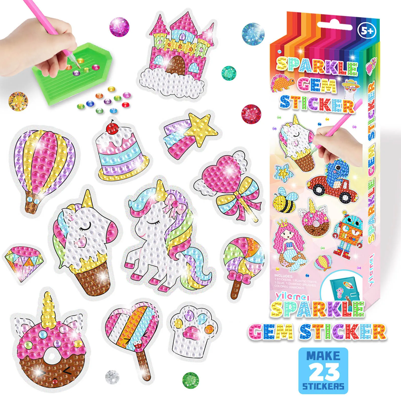 5D DIY Diamond Painting Sticker Kit for Kids Cute Pattern Handmade Sticker Paint Ornament Arts Crafts Gifts for Girls Boys Pony