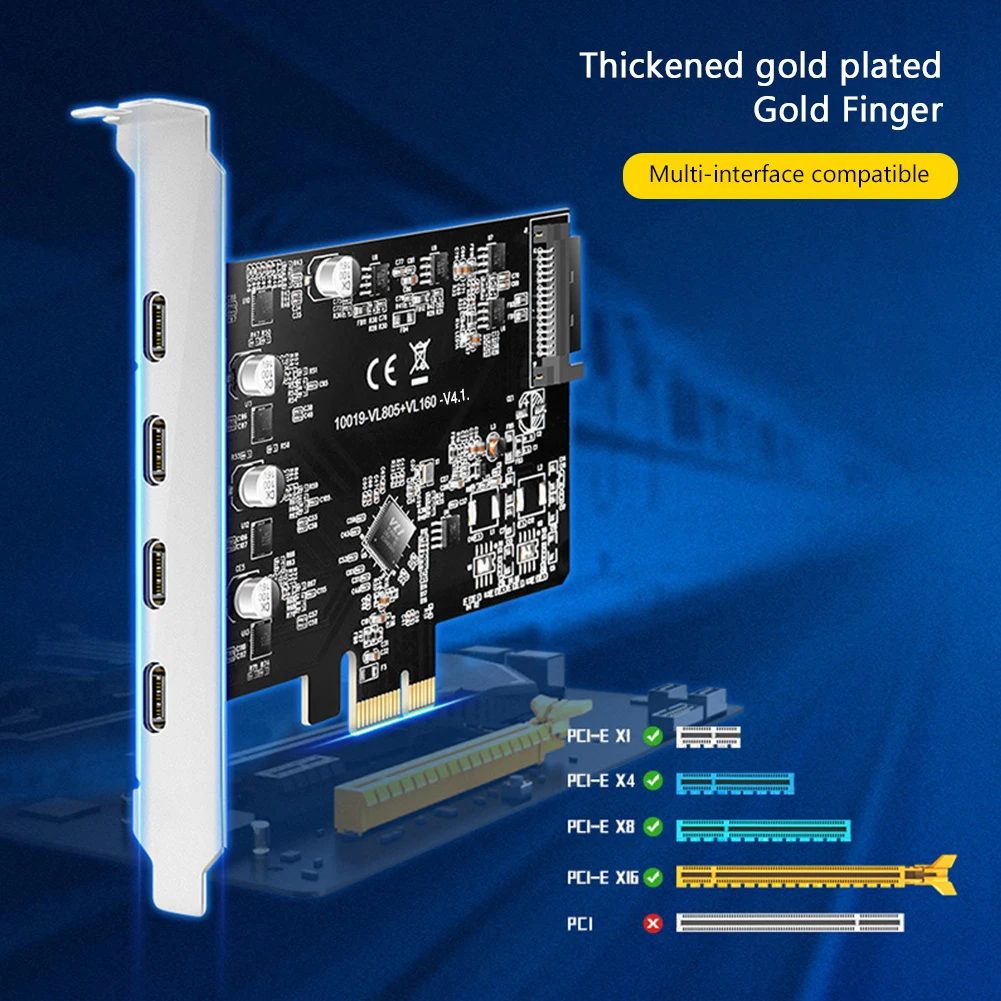 Плата расширения KC019 с 7 портами PCIE на Type-C USB 3,1, 5 Гбит/с, PCI Express X4/X8/X16, 15 контактов, адаптер питания SATA, Pcie