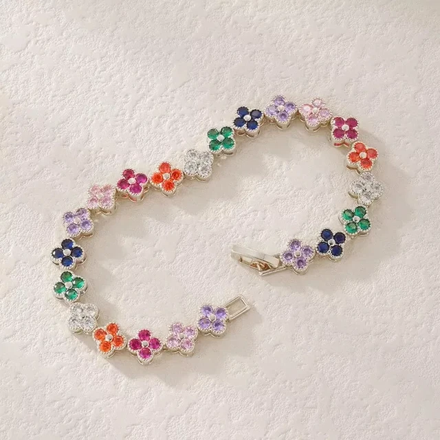 UILZ 1pc Rainbow Colorful Clover Zircon Bracelet Fashion Charm Gorgeous Charm Exquisite Cute Sweet Shining Crystal Jewelry Gift - Image 5