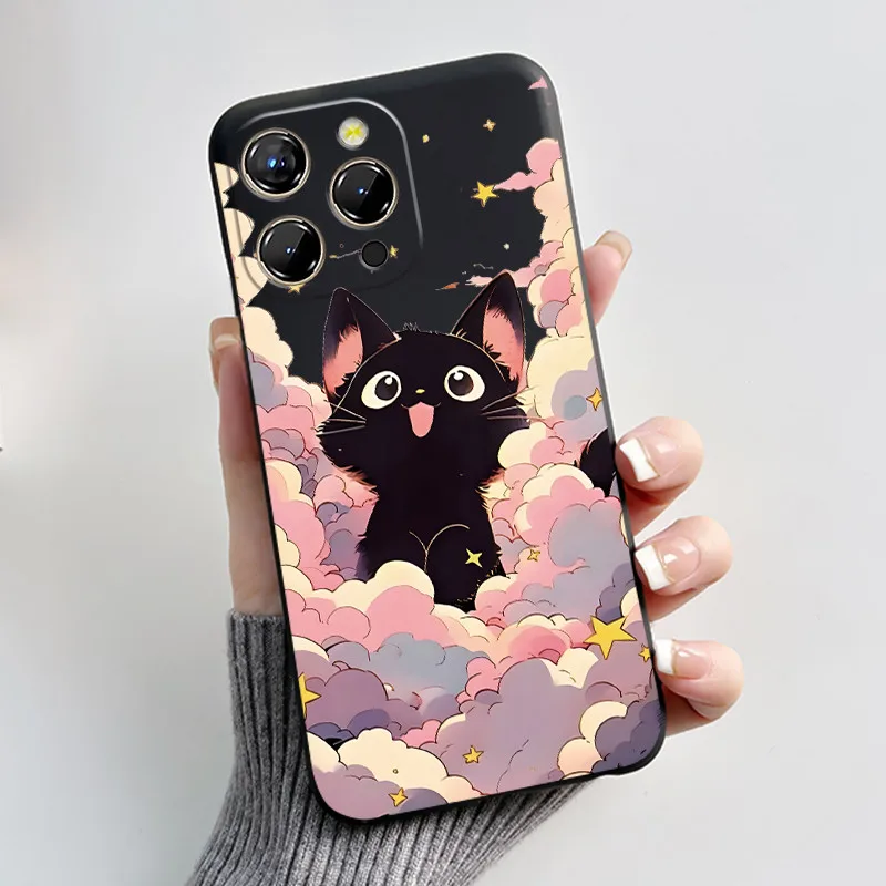 Chrysanthemum Forest Pattern Anti-Scratch Black Soft Phone Case