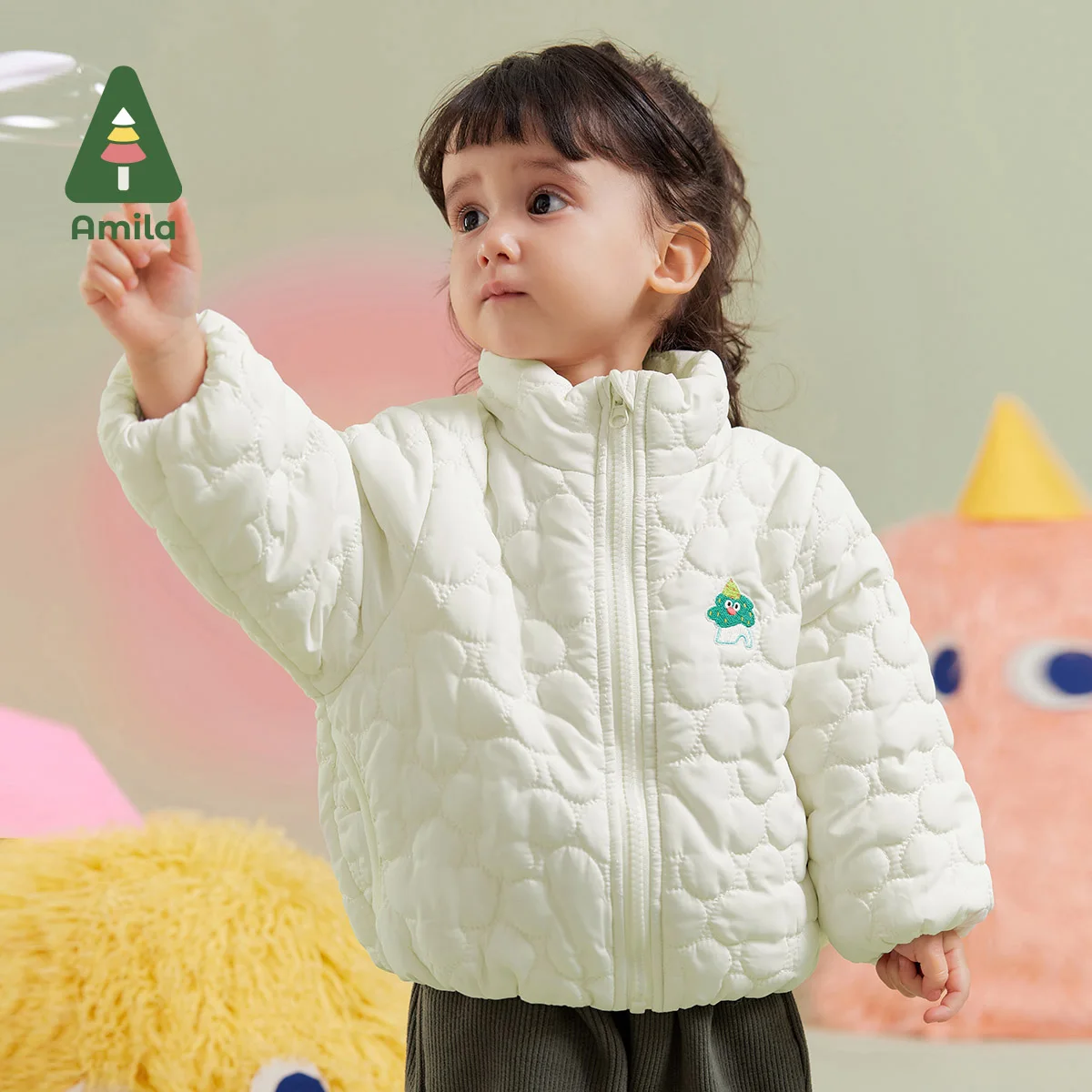 Amila Baby Girl Coat Winter Fleecing Cartoon Pattern Embroidery Baby Clothing