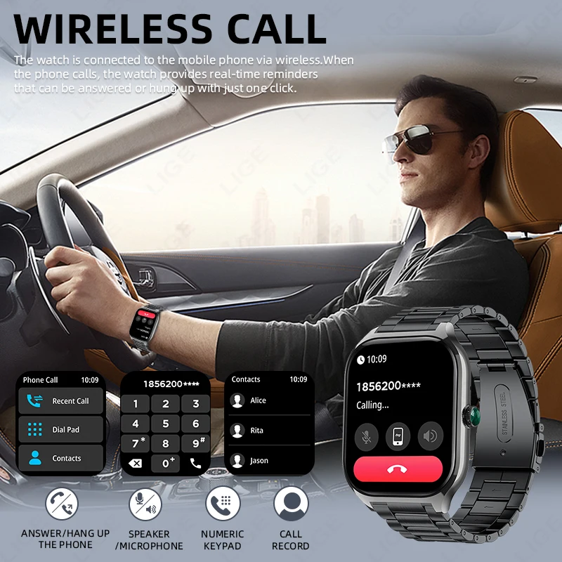 LIGE 2.01" Smart Watch 2025 For Android iOS Gift Bluetooth Call Smartwatch Touch Dial Music Fitness Tracker Sports Watches New