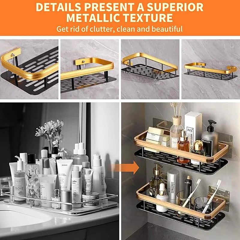 Wall Hanging Corner Rectangular Rack Bathroom Shelf Towel Rack Shelves Wall Shower Shampoo No Drill Shelf Tripod 3PCS